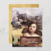 ANGEL,Winged Cherub,Blue Sapphire,Parchment Feestdagenkaart (Voorkant / Achterkant)