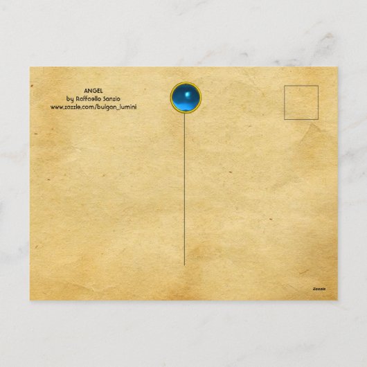 ANGEL,Winged Cherub,Blue Sapphire,Parchment Feestdagenkaart (Achterkant)