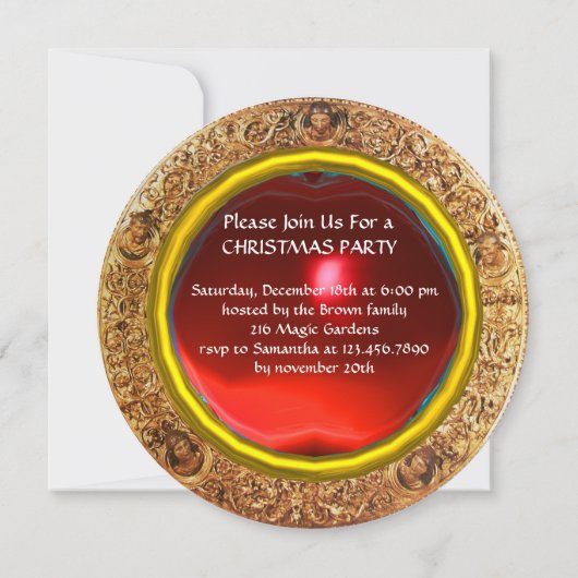 ANGEL, WINGED CHERUB CHRISTMAS PARTY Red Ruby Gem Kaart (Achterkant)