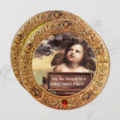 ANGEL, WINGED CHERUB CHRISTMAS PARTY Red Ruby Gem Kaart (Voorkant / Achterkant)