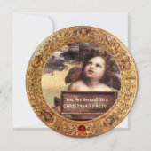 ANGEL, WINGED CHERUB CHRISTMAS PARTY Red Ruby Gem Kaart (Voorkant)