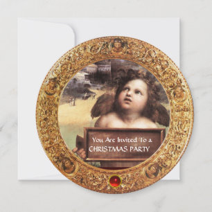 ANGEL, WINGED CHERUB CHRISTMAS PARTY Red Ruby Gem Kaart