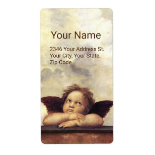 ANGEL / Winged Cherub en Clouds , Raffaello Sanzio Etiket
