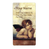 ANGEL / Winged Cherub en Clouds , Raffaello Sanzio Etiket (Voorkant)