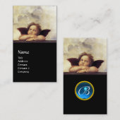 ANGEL Winged Cherub Monogram Blue Sapphire black Visitekaartje (Voorkant / Achterkant)