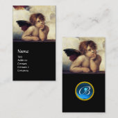 ANGEL Winged Cherub Monogram Blue Sapphire black Visitekaartje (Voorkant / Achterkant)