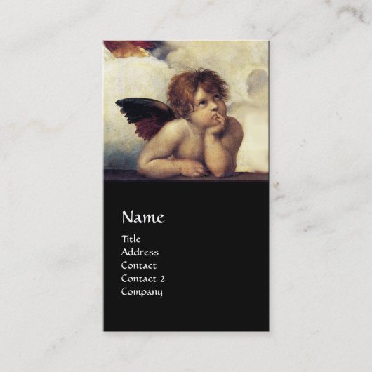 ANGEL Winged Cherub Monogram Blue Sapphire black Visitekaartje (Voorkant)