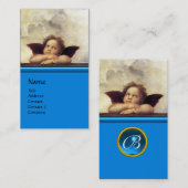 ANGEL Winged Cherub Monogram Blue Sapphire Silver Visitekaartje (Voorkant / Achterkant)