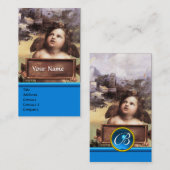 ANGEL Winged Cherub Monogram Blue Sapphire Silver Visitekaartje (Voorkant / Achterkant)
