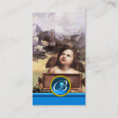 ANGEL Winged Cherub Monogram Blue Sapphire Silver Visitekaartje (Achterkant)