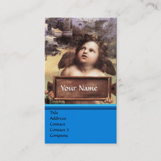 ANGEL Winged Cherub Monogram Blue Sapphire Silver Visitekaartje (Voorkant)