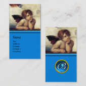 ANGEL Winged Cherub Monogram Blue Sapphire Silver Visitekaartje (Voorkant / Achterkant)