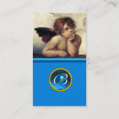 ANGEL Winged Cherub Monogram Blue Sapphire Silver Visitekaartje (Achterkant)