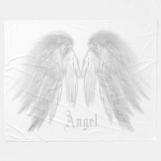 ANGEL WINGS Aangepaste naam Grijs Wit Fleece Deken (Voorkant (Horizontaal))