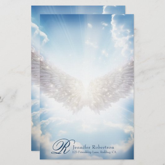 Angel Wings and Clouds Monogram Stationery Briefpapier (Voorkant / Achterkant)