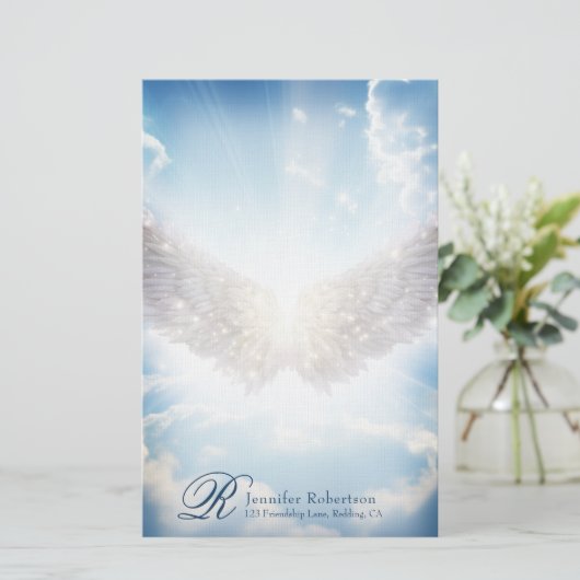 Angel Wings and Clouds Monogram Stationery Briefpapier (Staand voorkant)