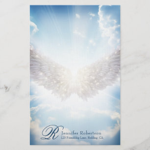 Angel Wings and Clouds Monogram Stationery Briefpapier