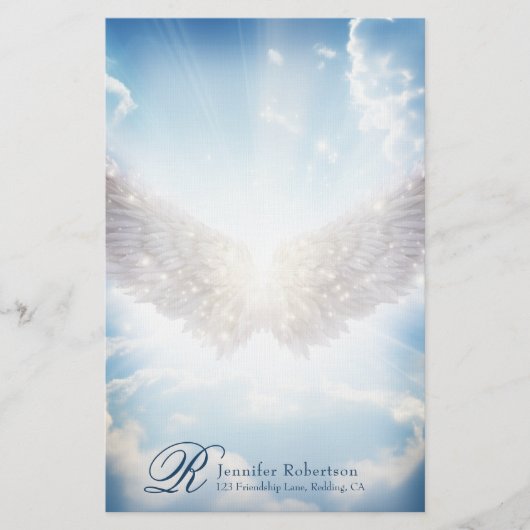 Angel Wings and Clouds Monogram Stationery Briefpapier (Voorkant)