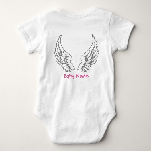 Angel Wings Baby Naam Roze Bodysuit Grey (Achterkant)