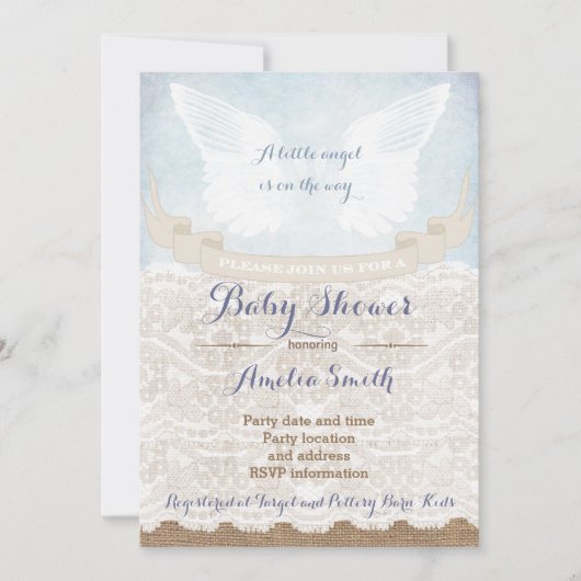 Angel wings Baby Shower-uitnodigingen voor Boy Kaart (Voorkant)