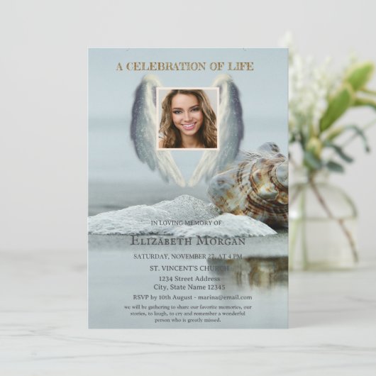Angel Wings Beach Seashell Viering van het leven Kaart (Staand voorkant)