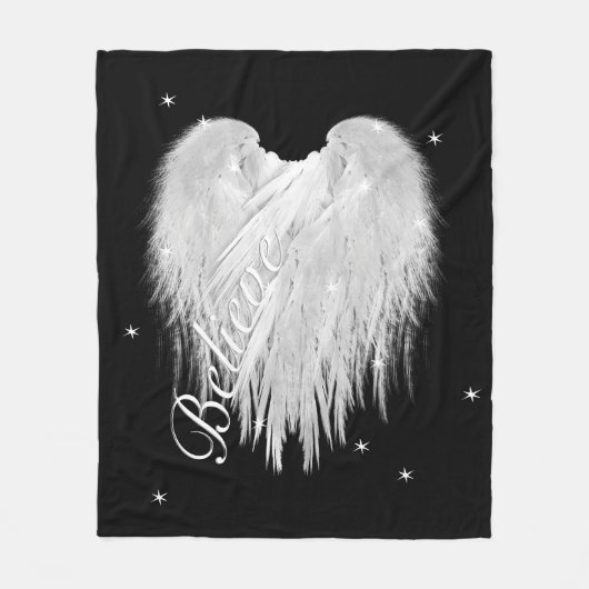 ANGEL WINGS 'Believe' Heart Black Starry Fleece Deken (Voorkant)