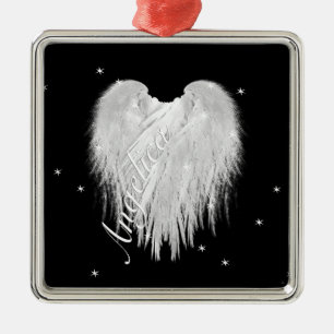 ANGEL WINGS 'Believe' Heart Black Starry Metalen Ornament