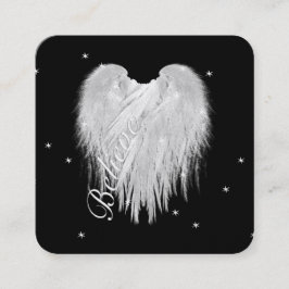 ANGEL WINGS 'Believe' Heart Black Sterrennacht Vierkante Visitekaartje