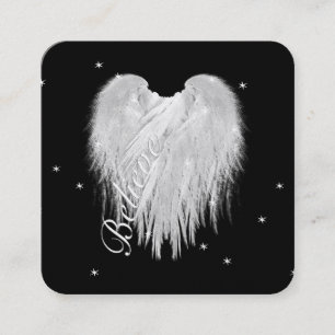 ANGEL WINGS 'Believe' Heart Black Sterrennacht Vierkante Visitekaartje