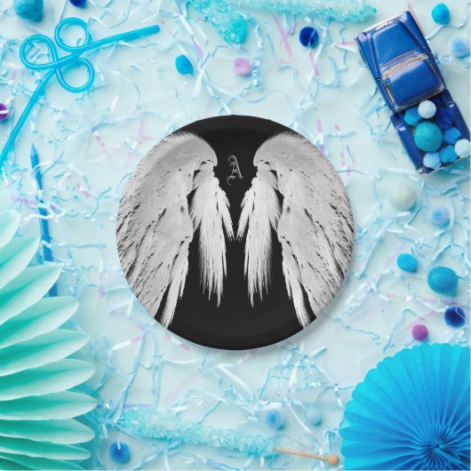 ANGEL WINGS Black Custom Monogram Papieren Bordje (Feest)