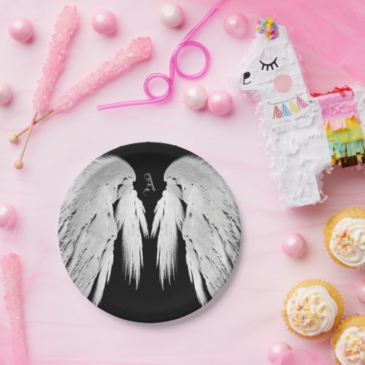 ANGEL WINGS Black Custom Monogram Papieren Bordje (Feest)