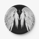ANGEL WINGS Black Custom Monogram Papieren Bordje (Voorkant)