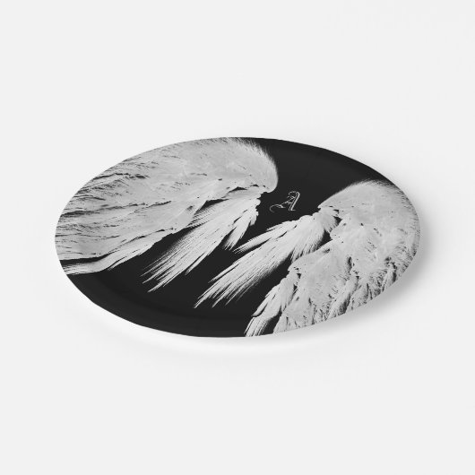 ANGEL WINGS Black Custom Monogram Papieren Bordje (Gekanteld)