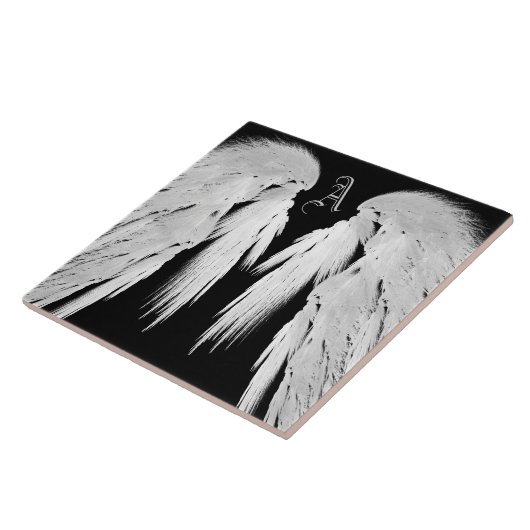 ANGEL WINGS Black Custom Monogram Tegeltje (Zijkant)