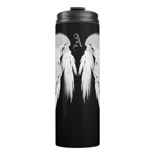 ANGEL WINGS Black Custom Monogram Thermosbeker (Voorkant)