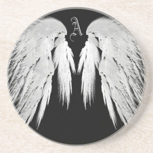 ANGEL WINGS Black Custom Monogram Zandsteen Onderzetter