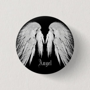 ANGEL WINGS Black Custom Name Ronde Button 3,2 Cm