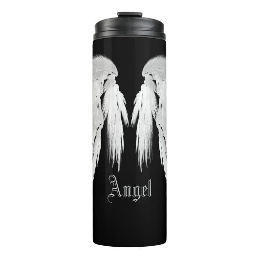 ANGEL WINGS Black Custom Name Thermosbeker (Voorkant)