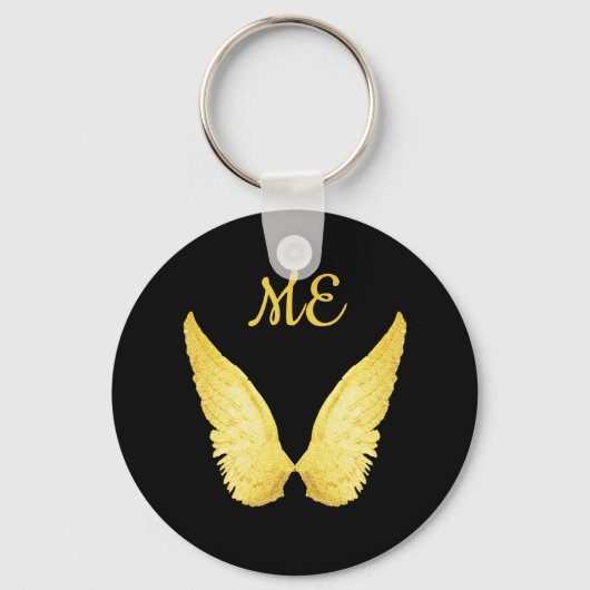 Angel wings Black Gold monogram Sleutelhanger (Voorkant)