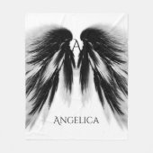 ANGEL WINGS Black Grey Monogram Fleece Deken (Voorkant)