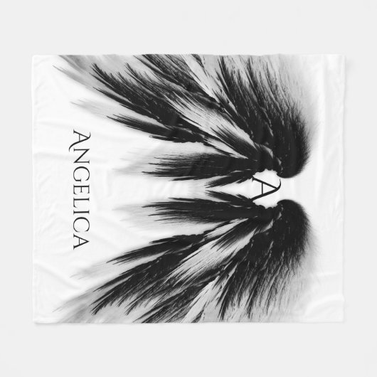 ANGEL WINGS Black Grey Monogram Fleece Deken (Voorkant (Horizontaal))