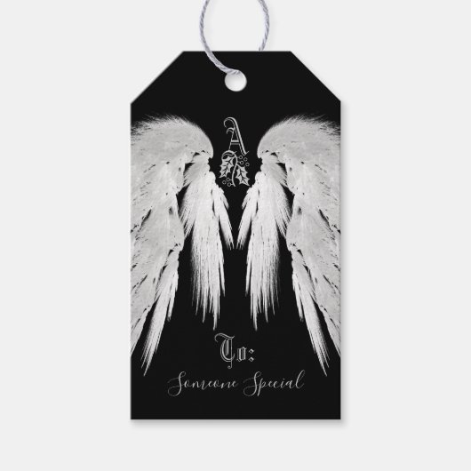 ANGEL WINGS Black Heavenly Holly Monogram Cadeaulabel (Voorkant)