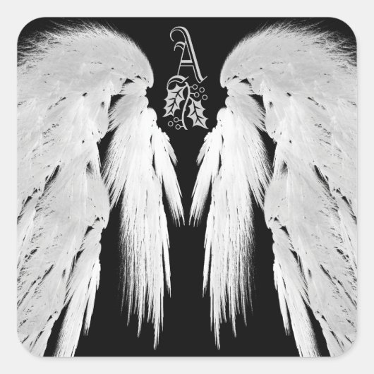 ANGEL WINGS Black Heavenly Holly Monogram Vierkante Sticker (Voorkant)