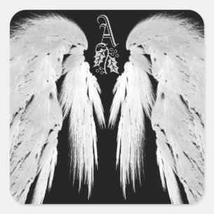 ANGEL WINGS Black Heavenly Holly Monogram Vierkante Sticker
