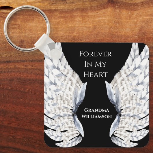 Angel Wings Black Memorial Foto Sleutelhanger (Voorkant)