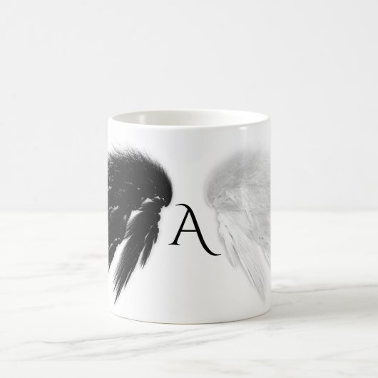 ANGEL WINGS Black + White Monogram Koffiemok (Center)