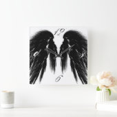 ANGEL WINGS Black White Vierkante Klok (Huis)