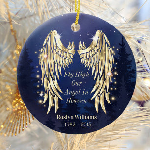 Angel Wings Blue Memorial Herdenking Kerstmis Keramisch Ornament