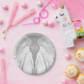 ANGEL WINGS Bruiloft Paar Initialen Elegant Grijs Papieren Bordje (Feest)