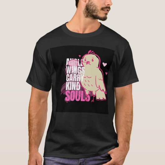 Angel Wings Carry Kind Soul Vogel met Hart Brant T-shirt (Voorkant)